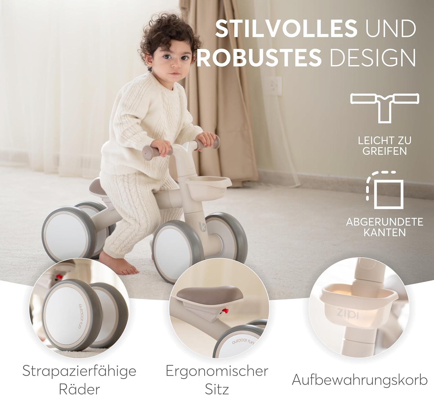 Detalle de KikkaBoo ZIPI Laufrad ohne Pedale mit Korb – verstellbar, Aluminium, sicher
