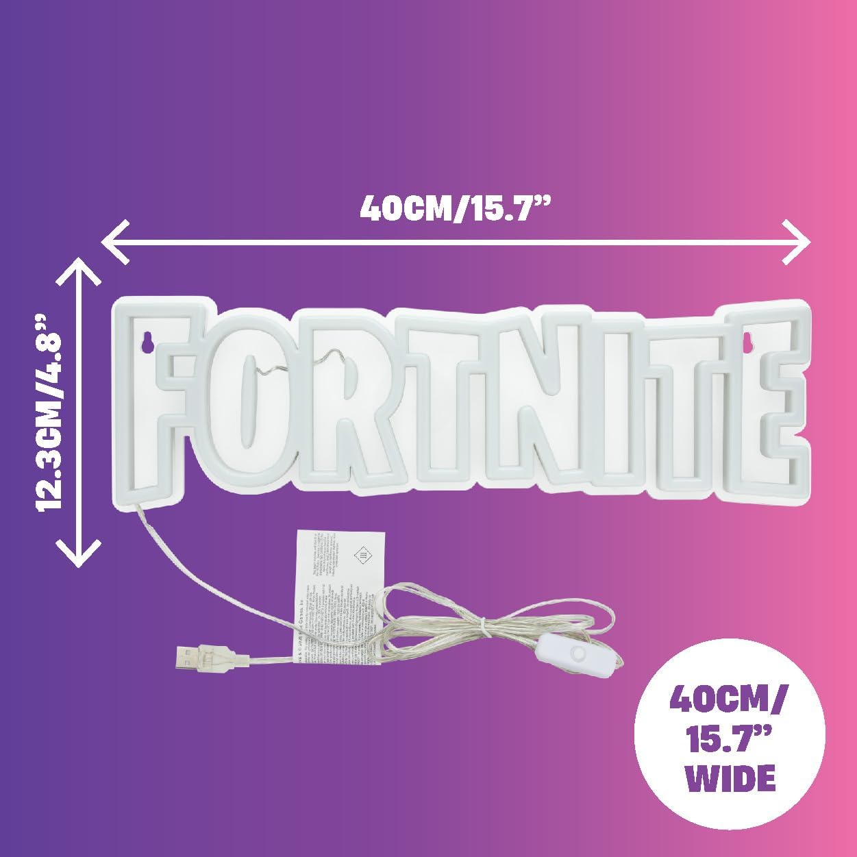 Detalle de Paladone Fortnite Logo LED Neon Wall Light – Official Licensed Gaming Lamp (40cm, USB Powered)