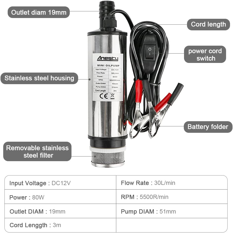 Detalle 2 de Anesty diesel fuel transfer pump 12V 51mm