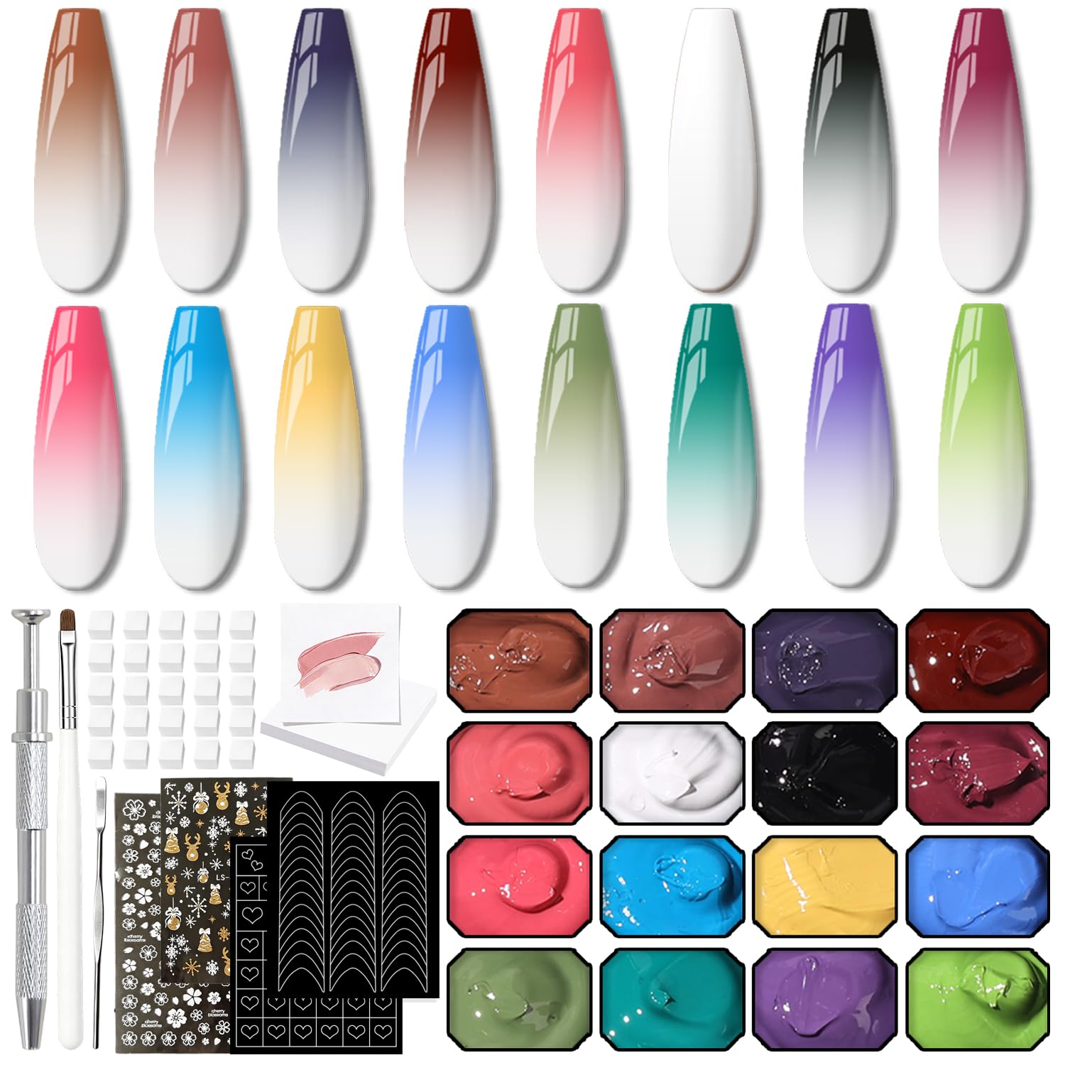 Detalle de Karroy Sponge Pat Paint Nail Gel - Ombre Gradient Nail Art (16 Colors B)