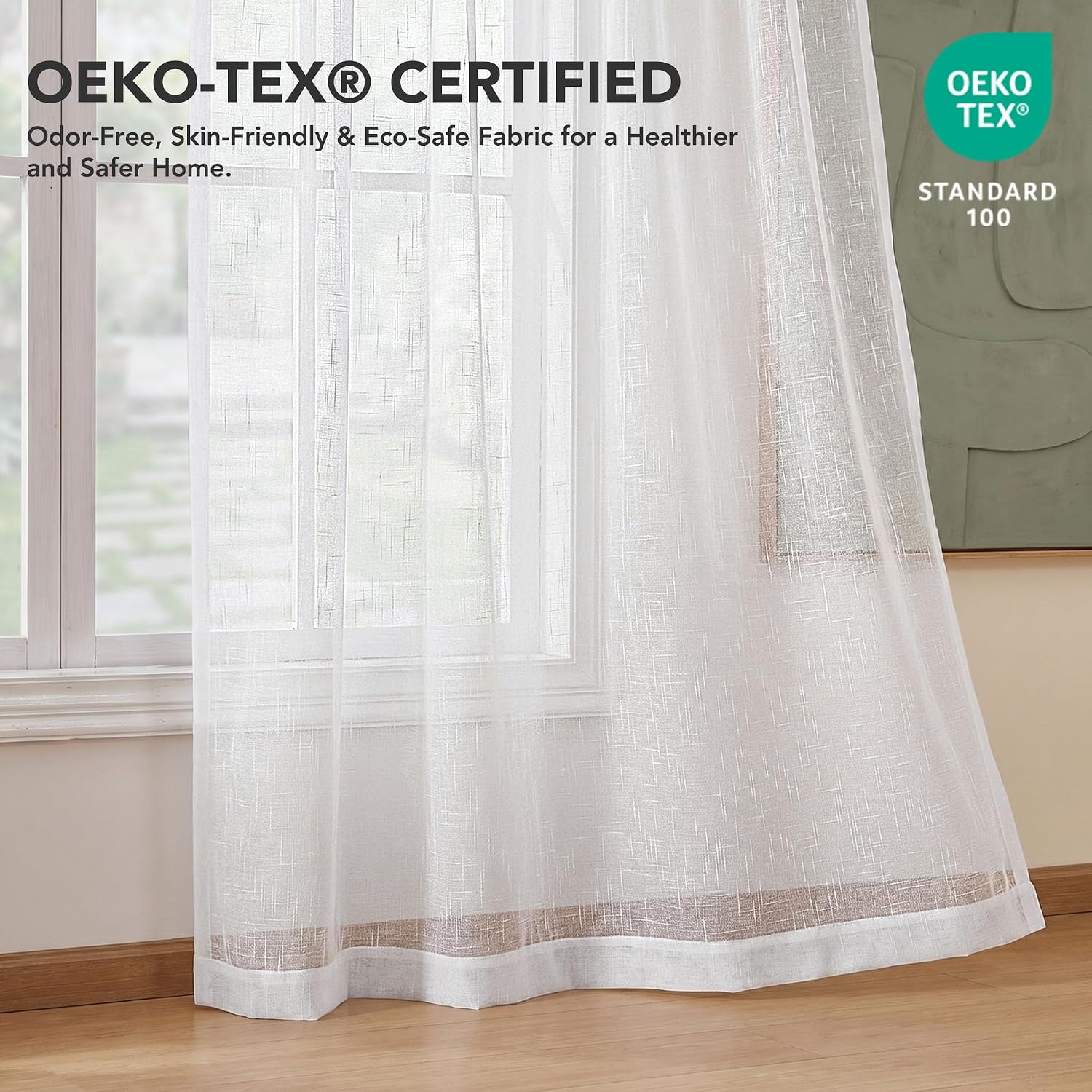 Detalle 2 de Deconovo DECTK02706D-S145 voilegordijnen, linnenlook, wit, 140 x 220 cm