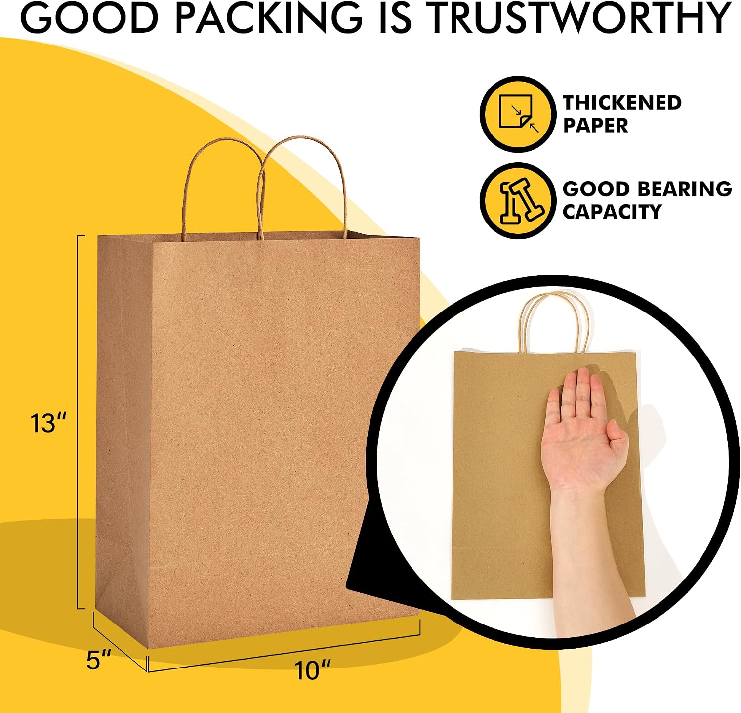 Thumbnail 1 de RACETOP Brown Kraft Paper Bags, 10 x 5 x 13 in, 100 Pack with Handles