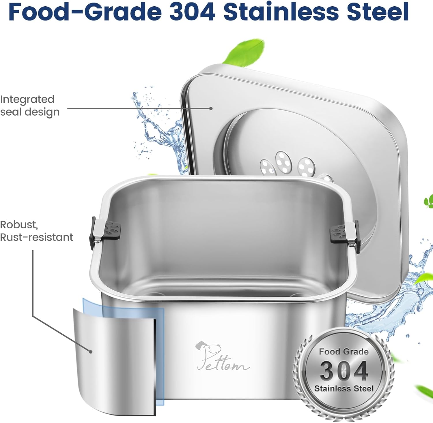Detalle de PETTOM Non Spill Dog Water Bowl (3L) – Stainless Steel 304 Anti-Drip Floating Bowl