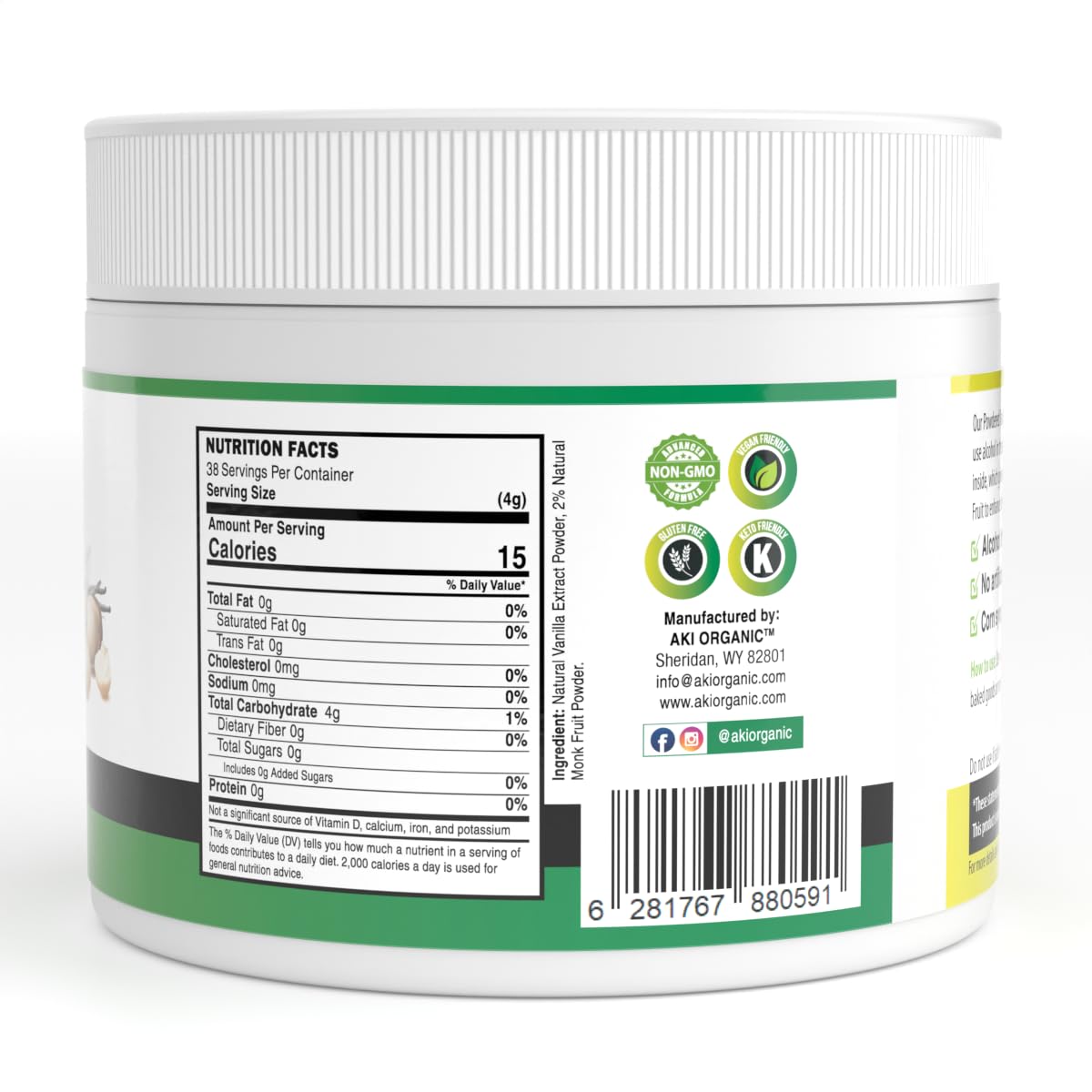 Detalle 2 de AKI ORGANIC Vanilla Extract Powder, Alcohol-Free, Non-GMO, 5.29 oz