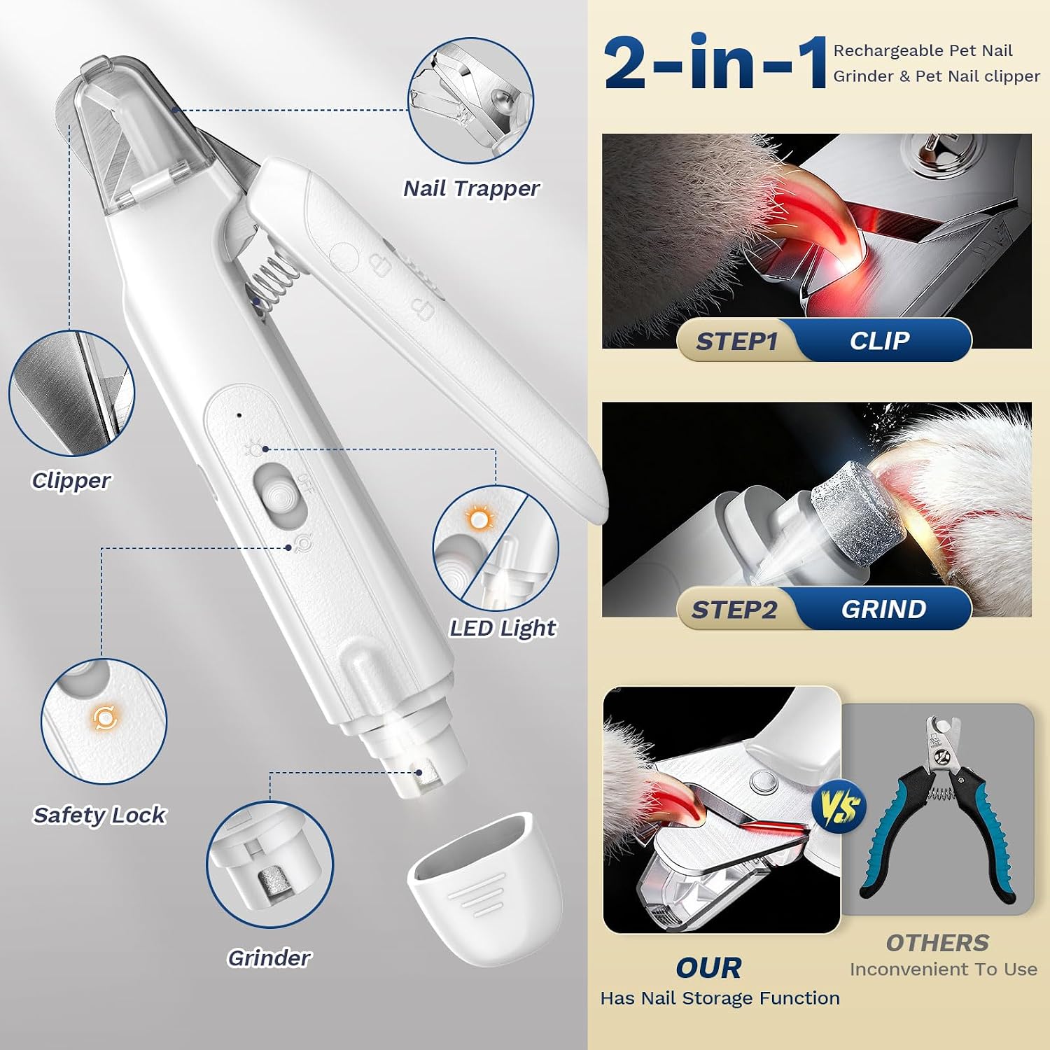 Detalle 2 de 2-in-1 Dog Nail Clippers and Grinder with LED Light
