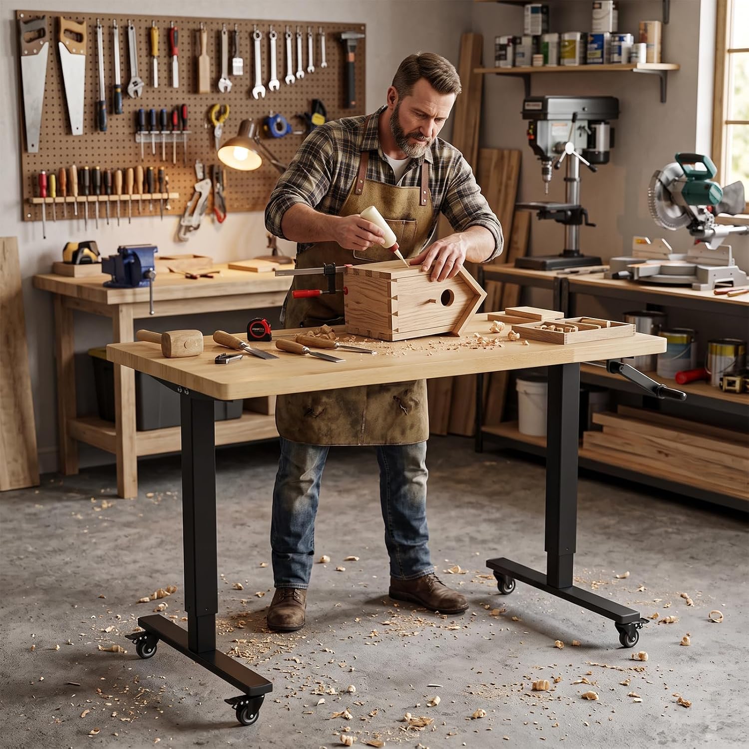 Detalle 2 de Adjustable-Height Workbench with Wood Top
