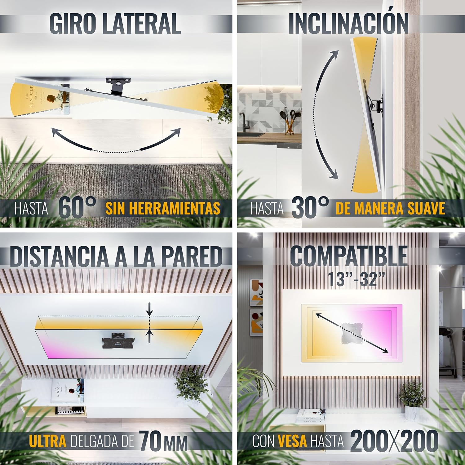 Detalle de RICOO R12 Soporte TV Pared Giratorio y Inclinable 13-32"