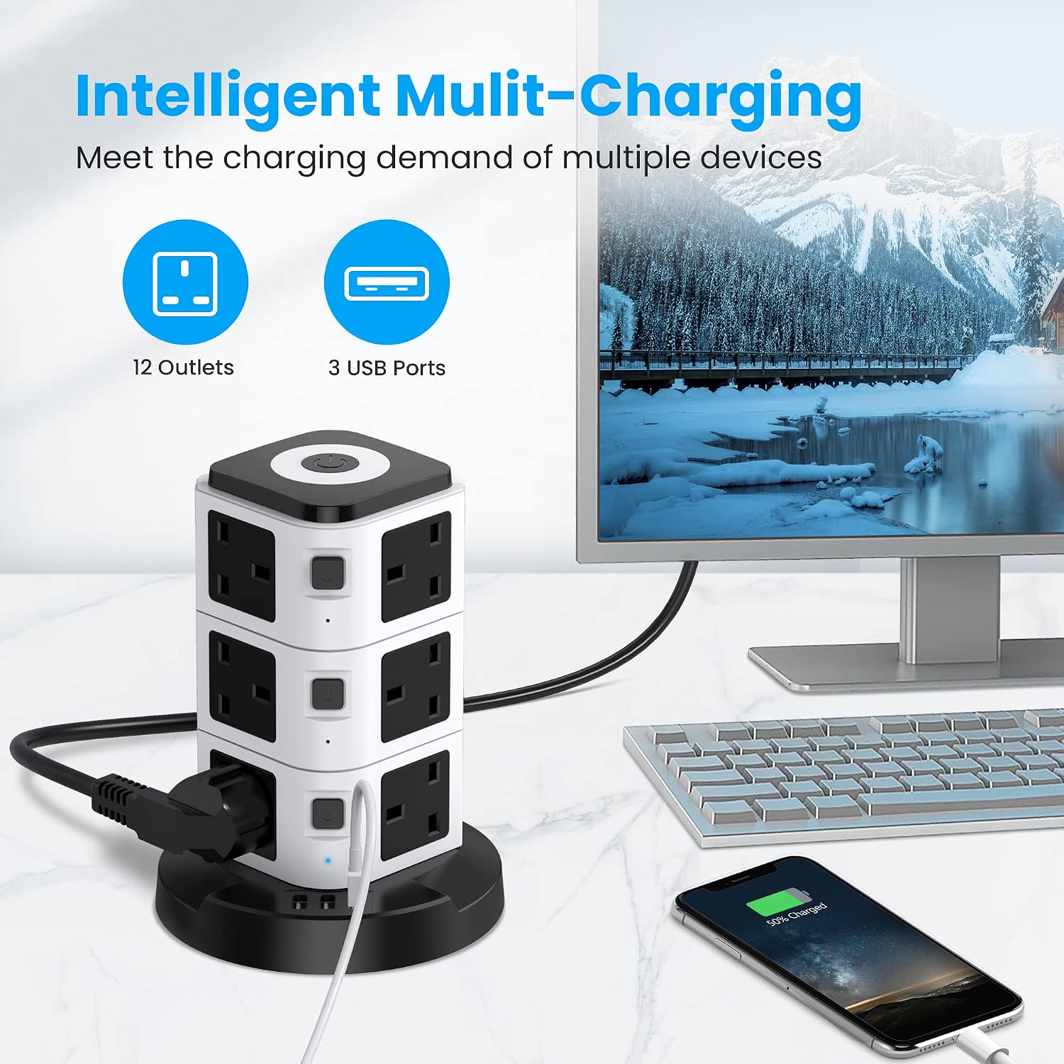 Detalle 2 de Acodot 12‑Way Tower Extension Lead with USB