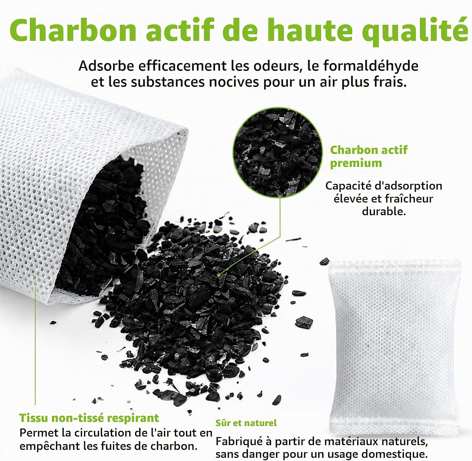 Detalle de GVTCO 50 actievekoolzakjes van 10 g voor natuurlijke geurabsorptie
