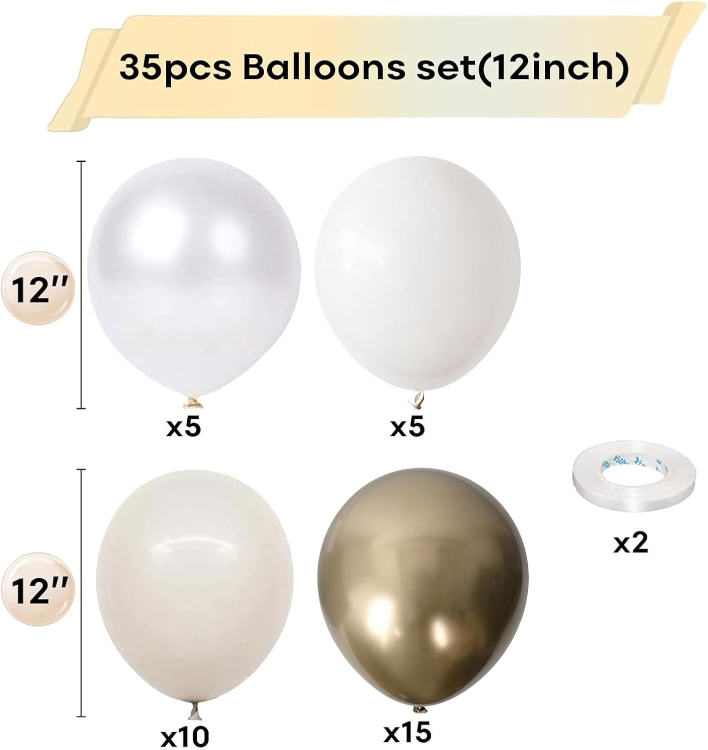 Thumbnail 1 de Togvu White and Gold Metallic Latex Balloons (12 Inch), Sand White & Gold Party Balloon Set