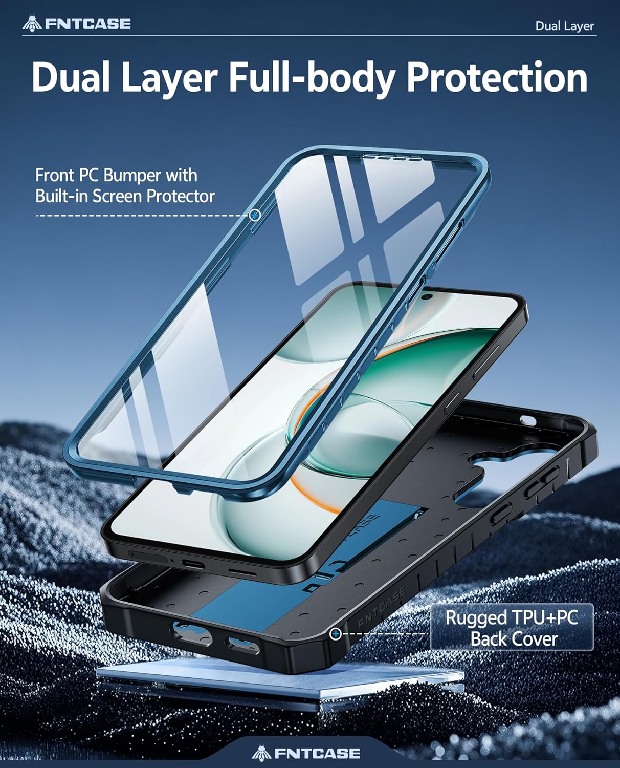 Thumbnail 2 de FNTCASE Military Grade Rugged Case for Samsung Galaxy A57 with Built-in Screen Protector & Kickstand (Blue)