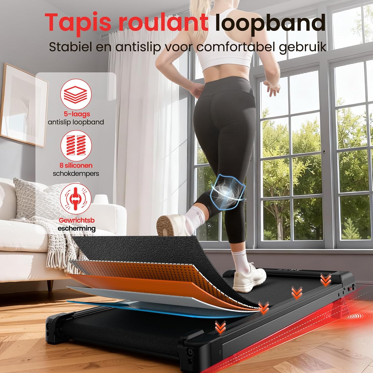 Thumbnail 6 de HOMEFITNESSCODE Y2 loopband voor thuis met 8% helling en LED-display