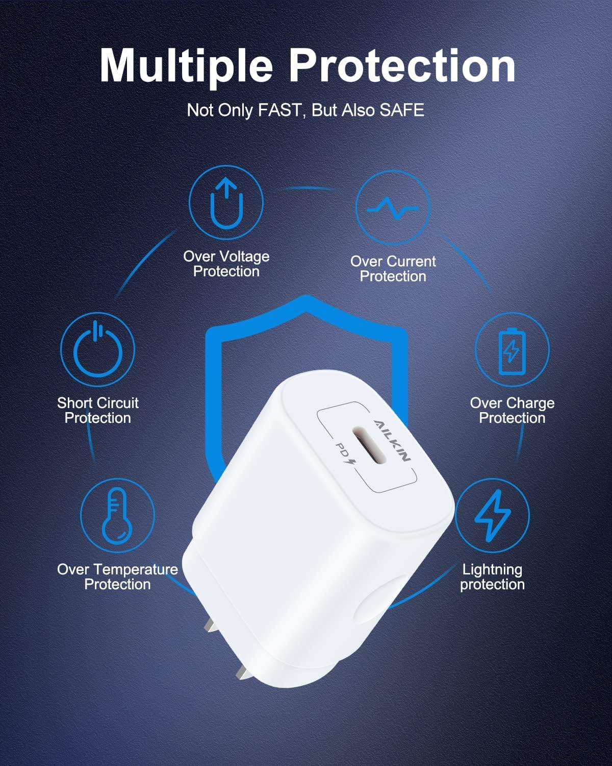 Detalle de AILKIN 25W USB-C Wall Charger, Single-Port Fast Charging, White
