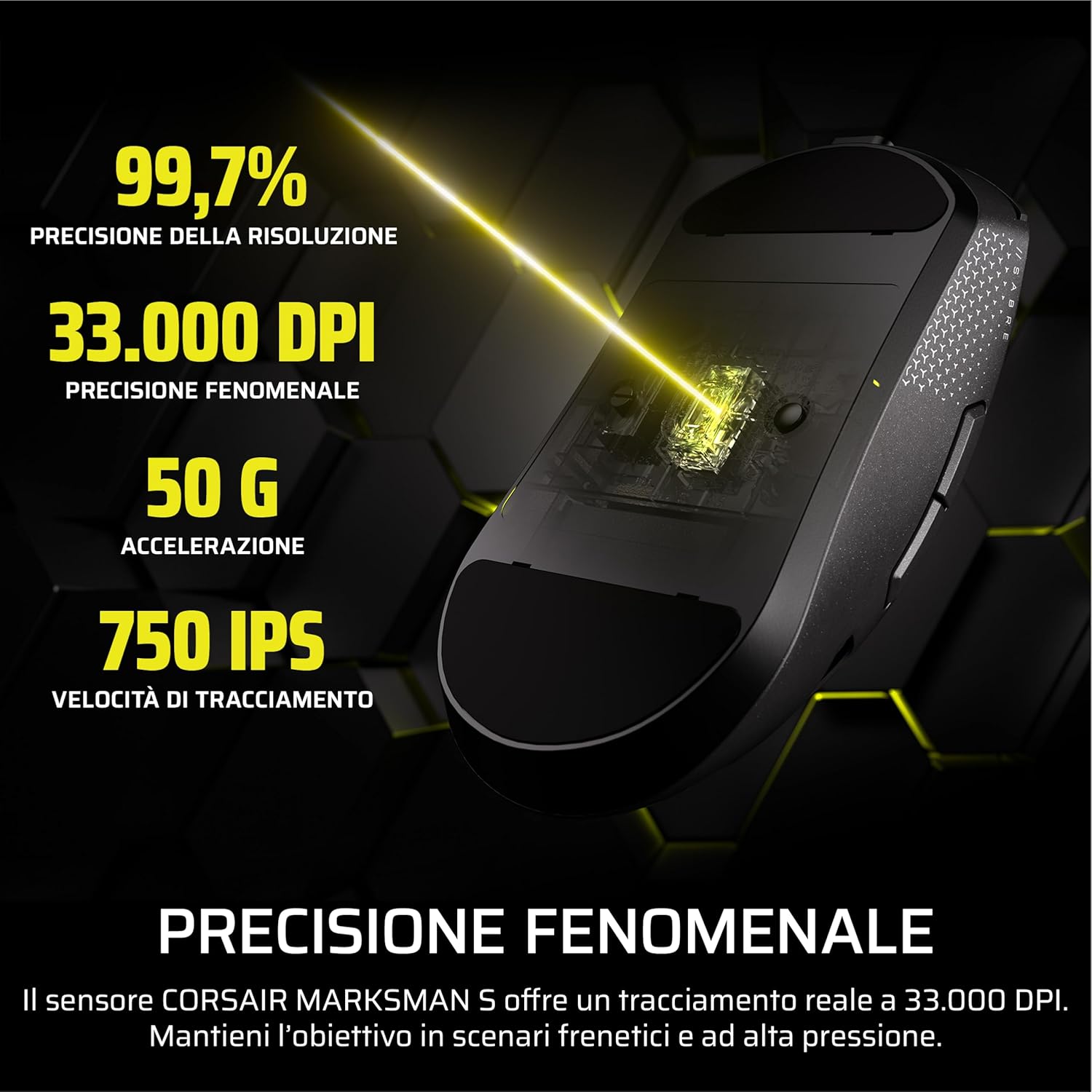 Thumbnail 5 de Corsair SABRE v2 PRO MG FPS Wireless con sensore MARKSMAN S fino a 33.000 DPI e polling Hyper-Polling 8.000 Hz – Nero