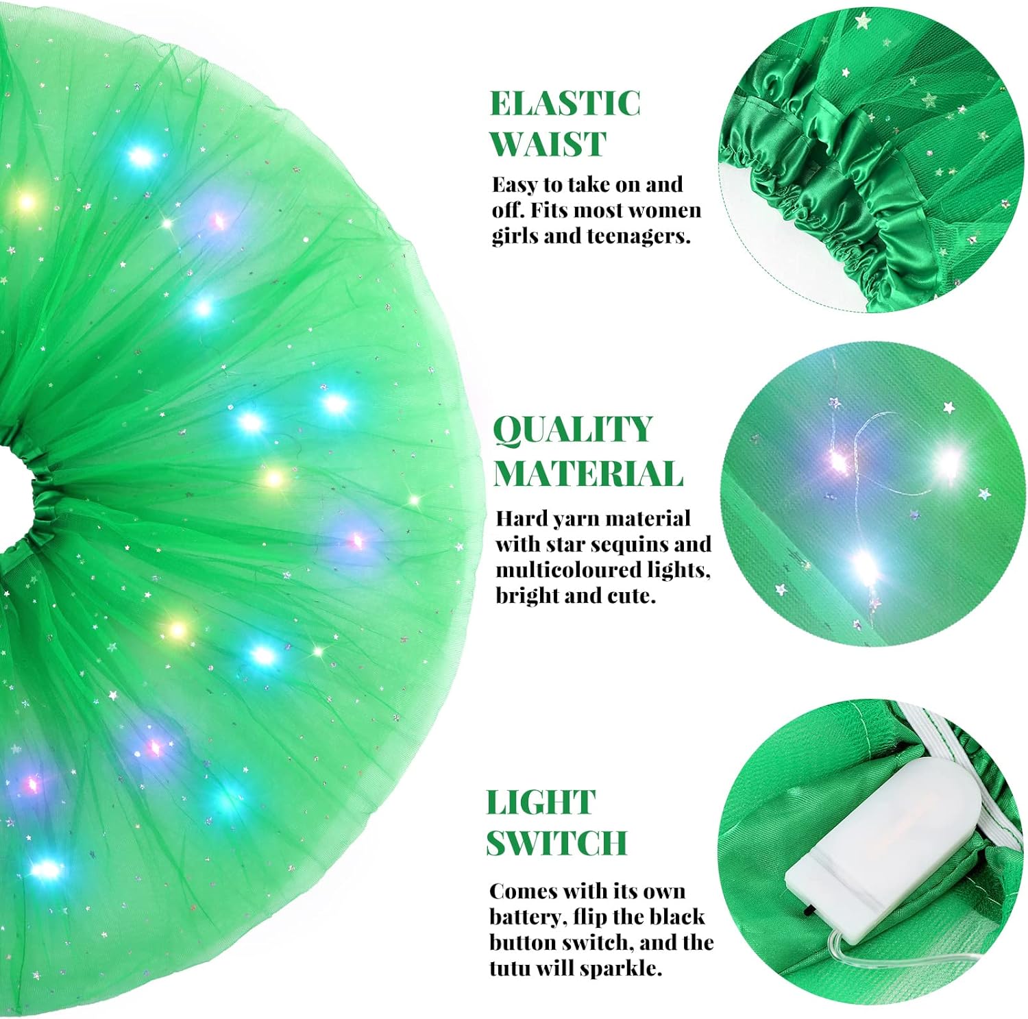 Thumbnail 3 de Jupe tulle LED Kefiyis pour femme et adolescentes (tutu lumineux, 9 couleurs)