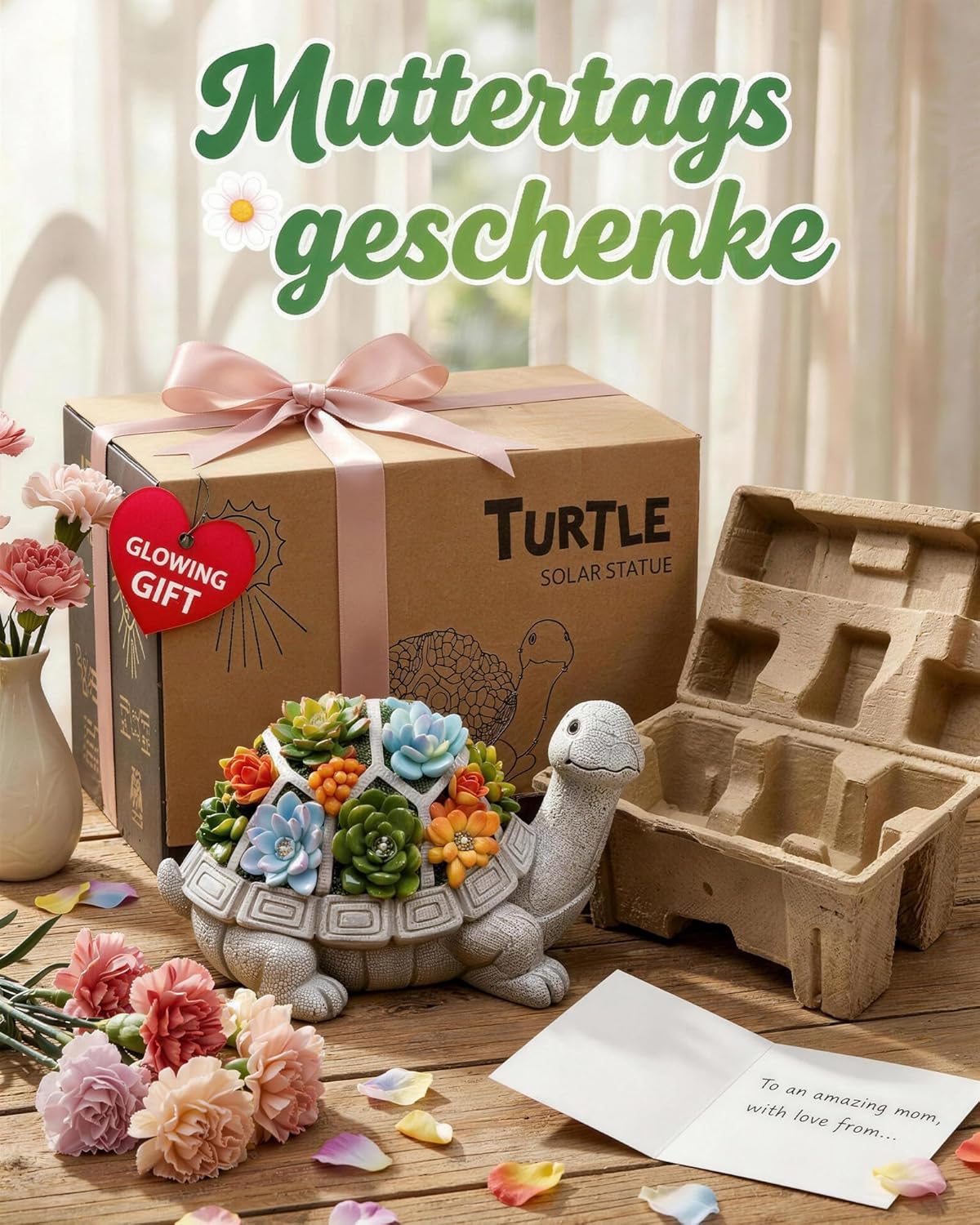 Thumbnail 1 de Yeomoo Figurine solaire de jardin tortue avec plantes succulentes et 7 lumières LED