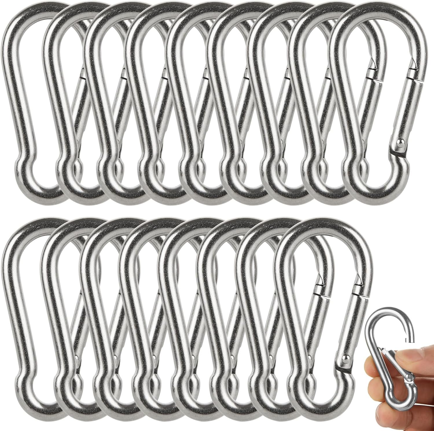 ASelected lot de 16 fermoirs/mousquetons robustes en acier inox 304 M6, 60 x 6 mm