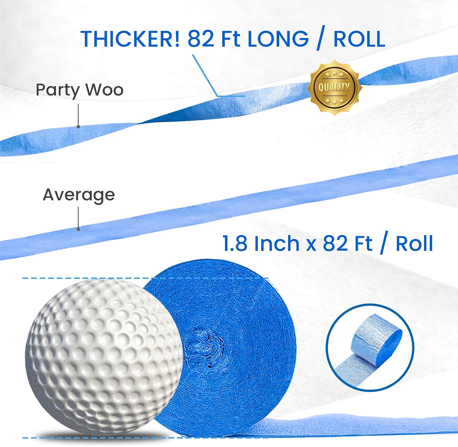 Detalle de PartyWoo Crepe Paper Streamers, 6 Rolls, 492 Feet in Blue, White & Silver