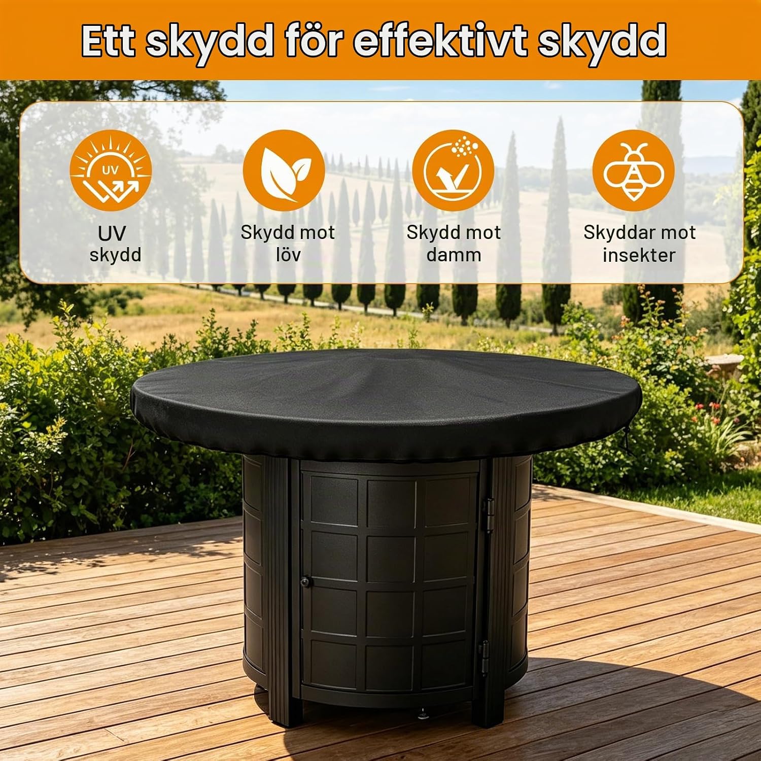 Detalle de iKALULA grillskydd 100 cm i 420D Oxfordtyg för eldfat och plancha