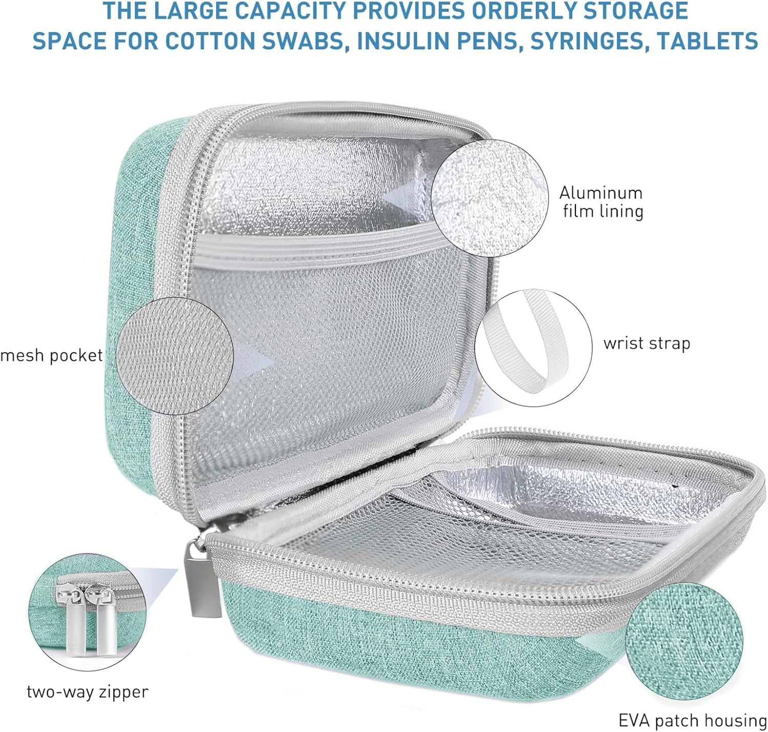 Thumbnail 3 de Suzamed Insulin Cooler Travel Case with EVA Insulation and 2 Ice Packs (Green)