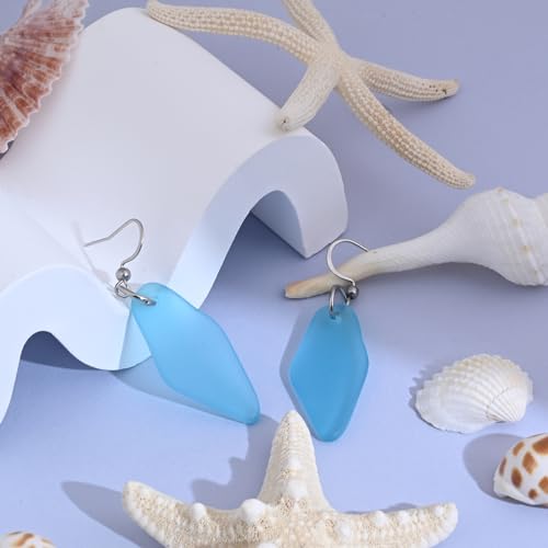 Detalle de Weviway Sea Glass Drop Dangle Earrings, Light Blue – Handmade Beach Jewellery