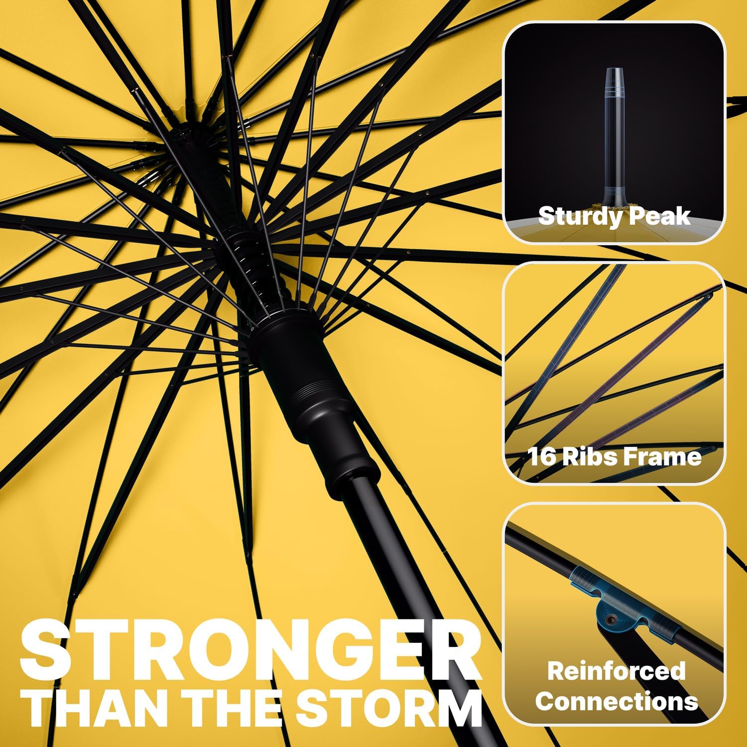 Thumbnail 3 de Royal Walk Windproof Umbrella Black Large 54 Inch Automatic Open (for 2 persons) — Wooden Handle