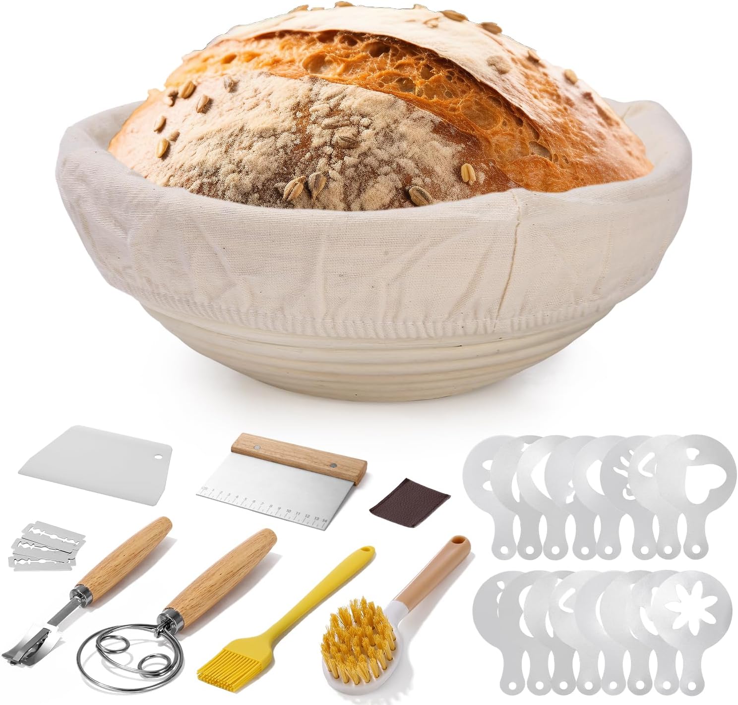Detalle de Azyvum Banneton Rond pour Pain rijsmandset 23 cm met bakaccessoires