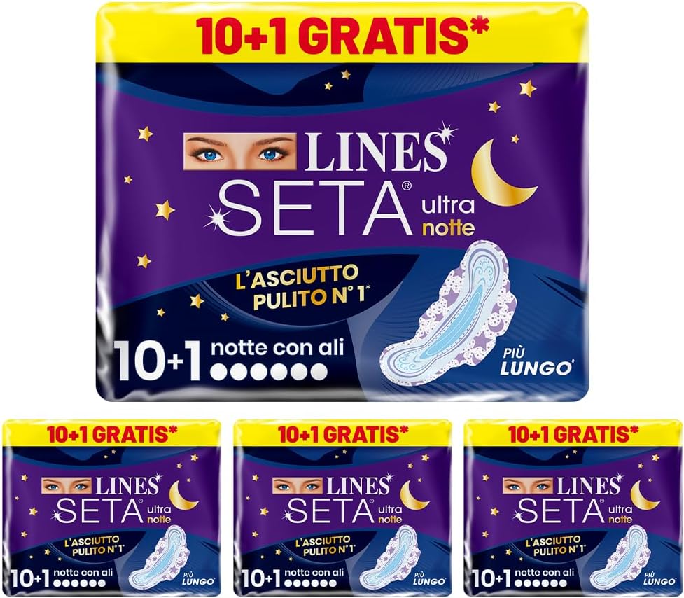 Thumbnail 4 de LINES SETA ULTRA NOTTE con ali – Pacco scorta da 64 assorbenti esterni, protezione notte ipoallergenica