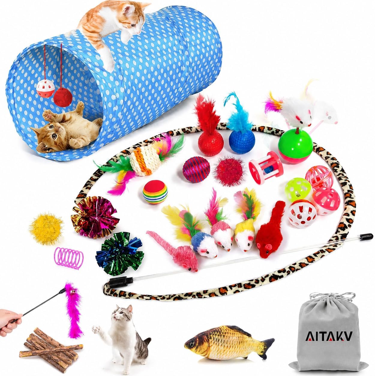 Detalle de AILUKI N-CTTY-35 Cat Toy Set, 35-Piece Indoor Variety Pack with Tunnel