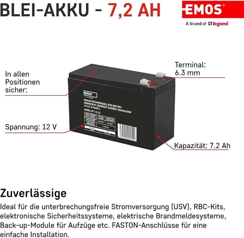 Thumbnail 1 de EMOS Batería AGM 12 V 7,2 Ah para SAI 📦