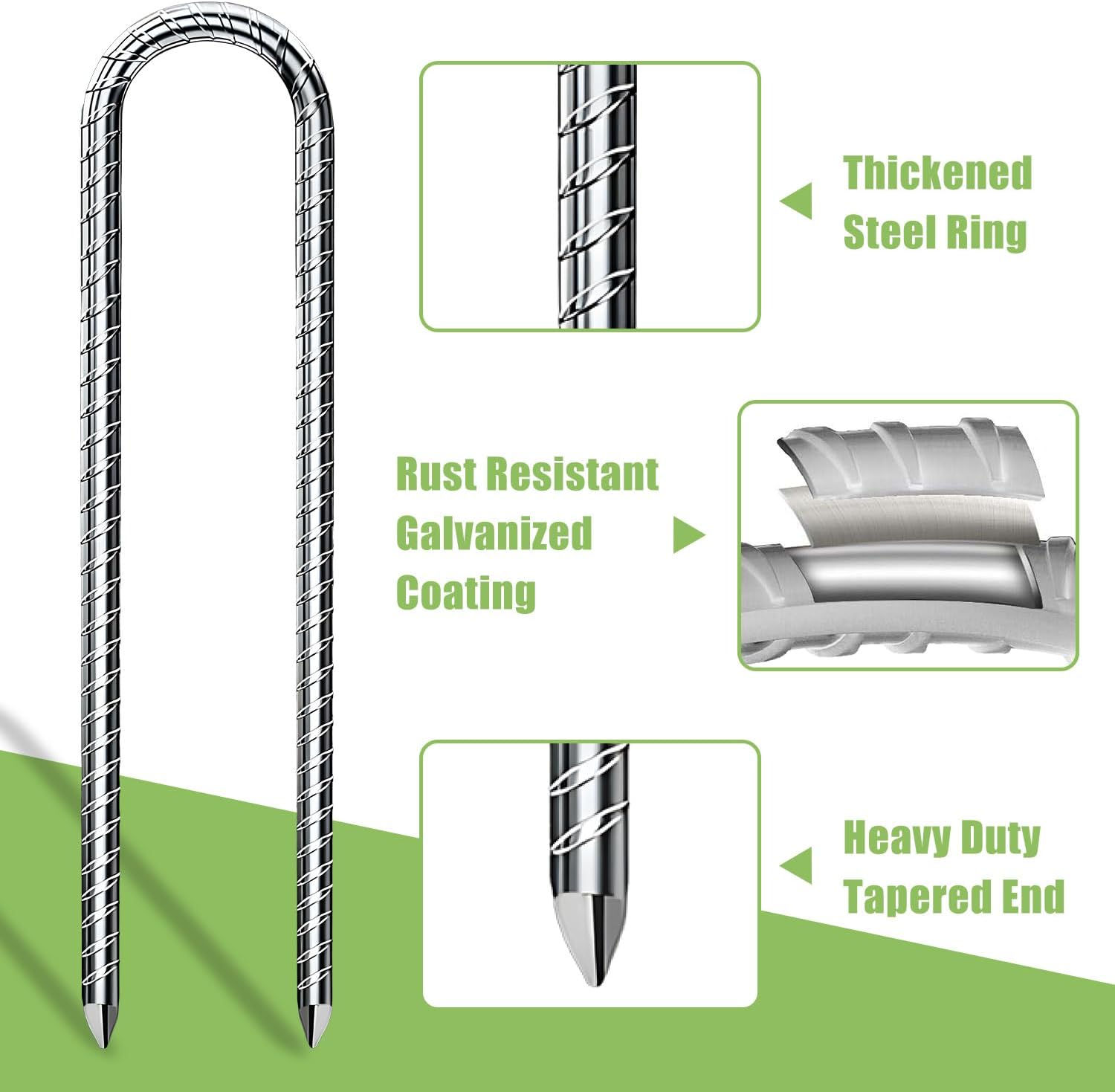 Detalle 2 de AVOFOREST 7 Pack: Heavy-Duty 12-Inch Galvanised Steel U-Shaped Tent Pegs