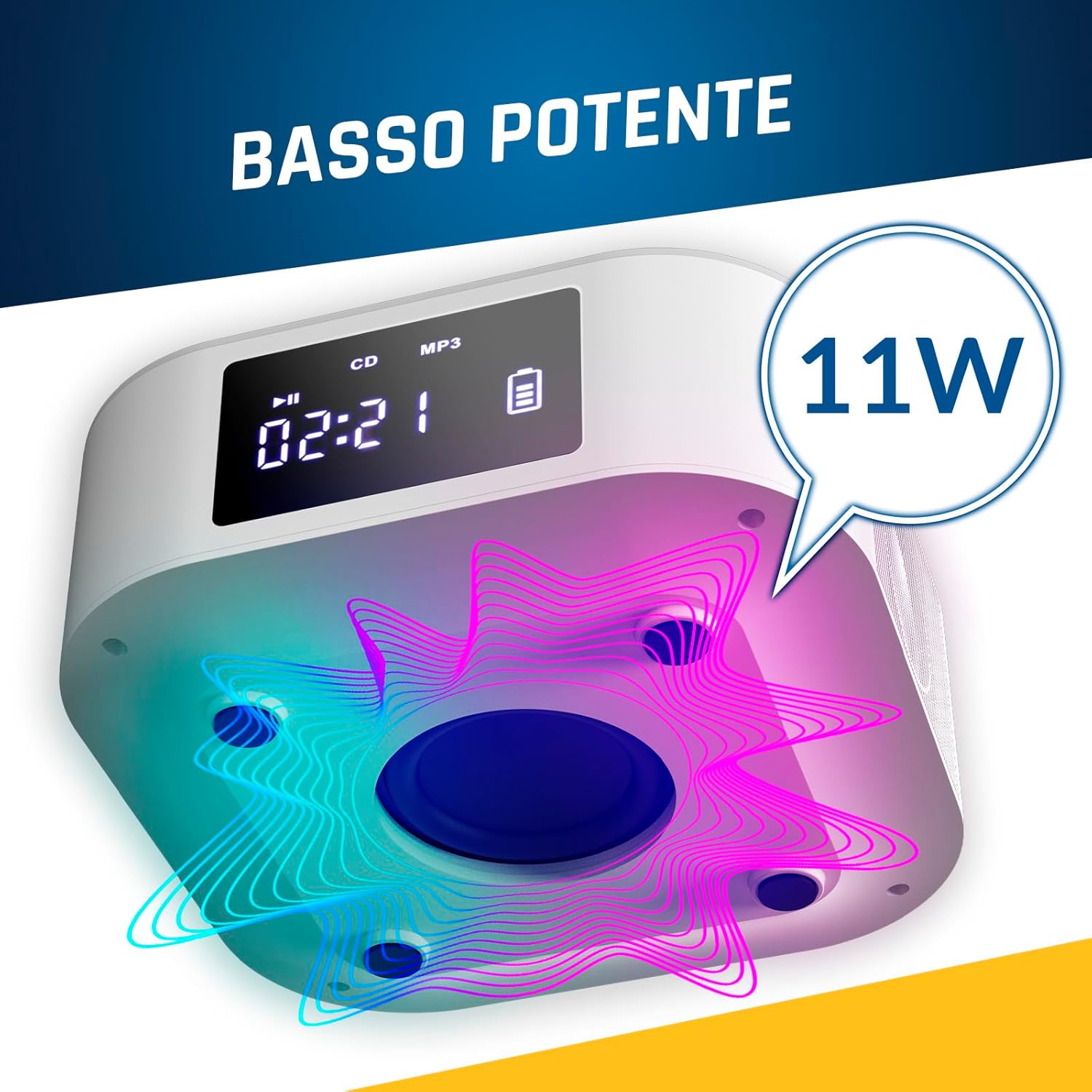 Detalle de KLIM Lettore CD Stereo Boombox E1 - BASS Boost con Subwoofer, Bluetooth, USB e Lettore CD