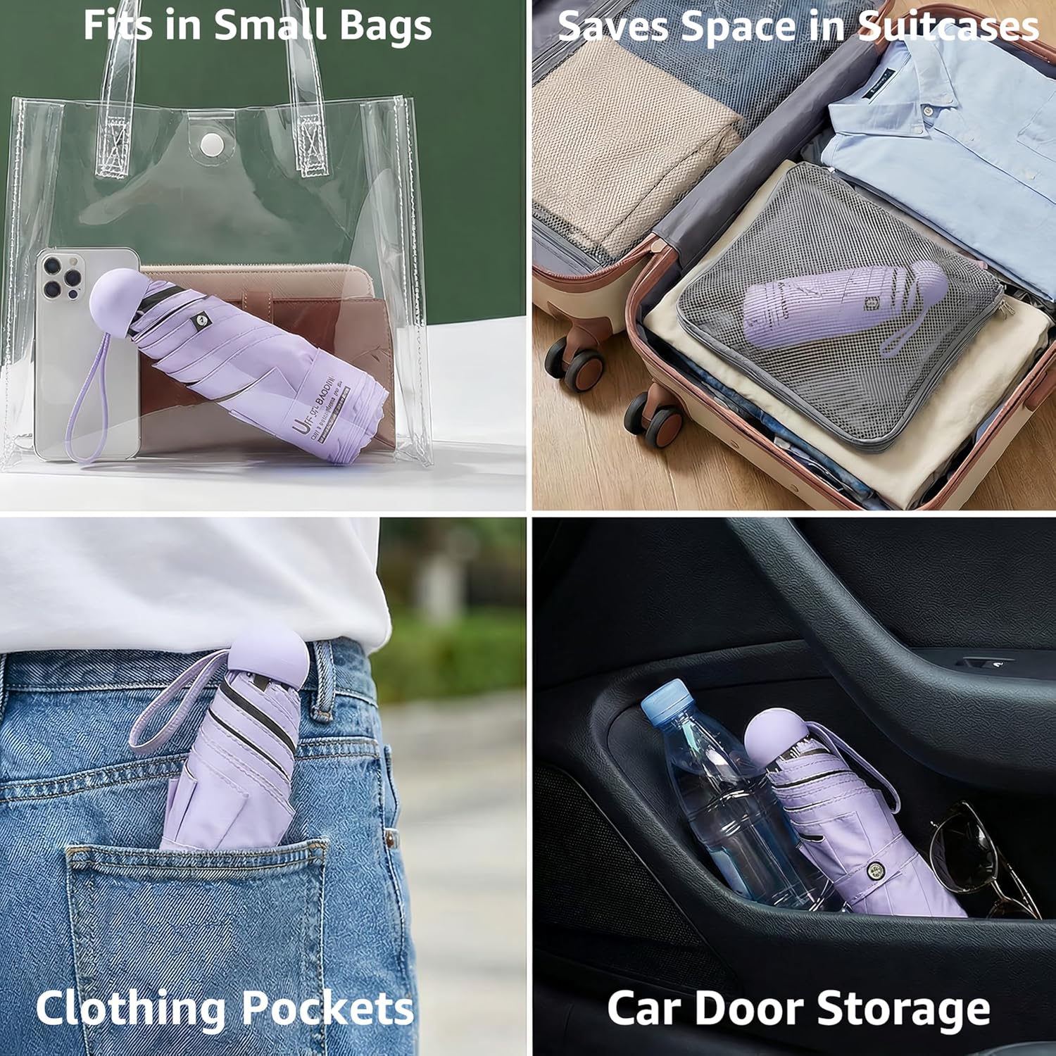 Detalle 2 de BAODINI Reise-Mini-Regenschirm für die Geldbörse mit Etui – kompakter UV-Taschenschirm für Damen & Mädchen