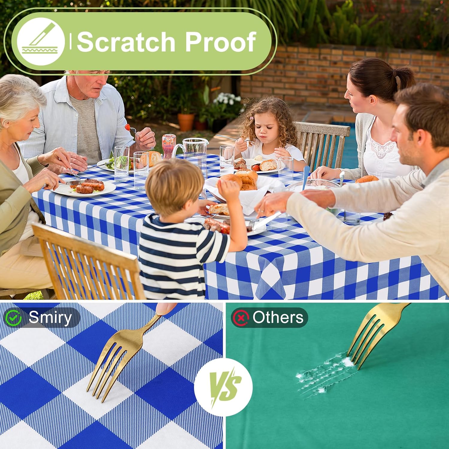 Thumbnail 4 de smiry Rectangle Waterproof Vinyl Table Cloth with Flannel Backing (Blue & White, 60"x102")