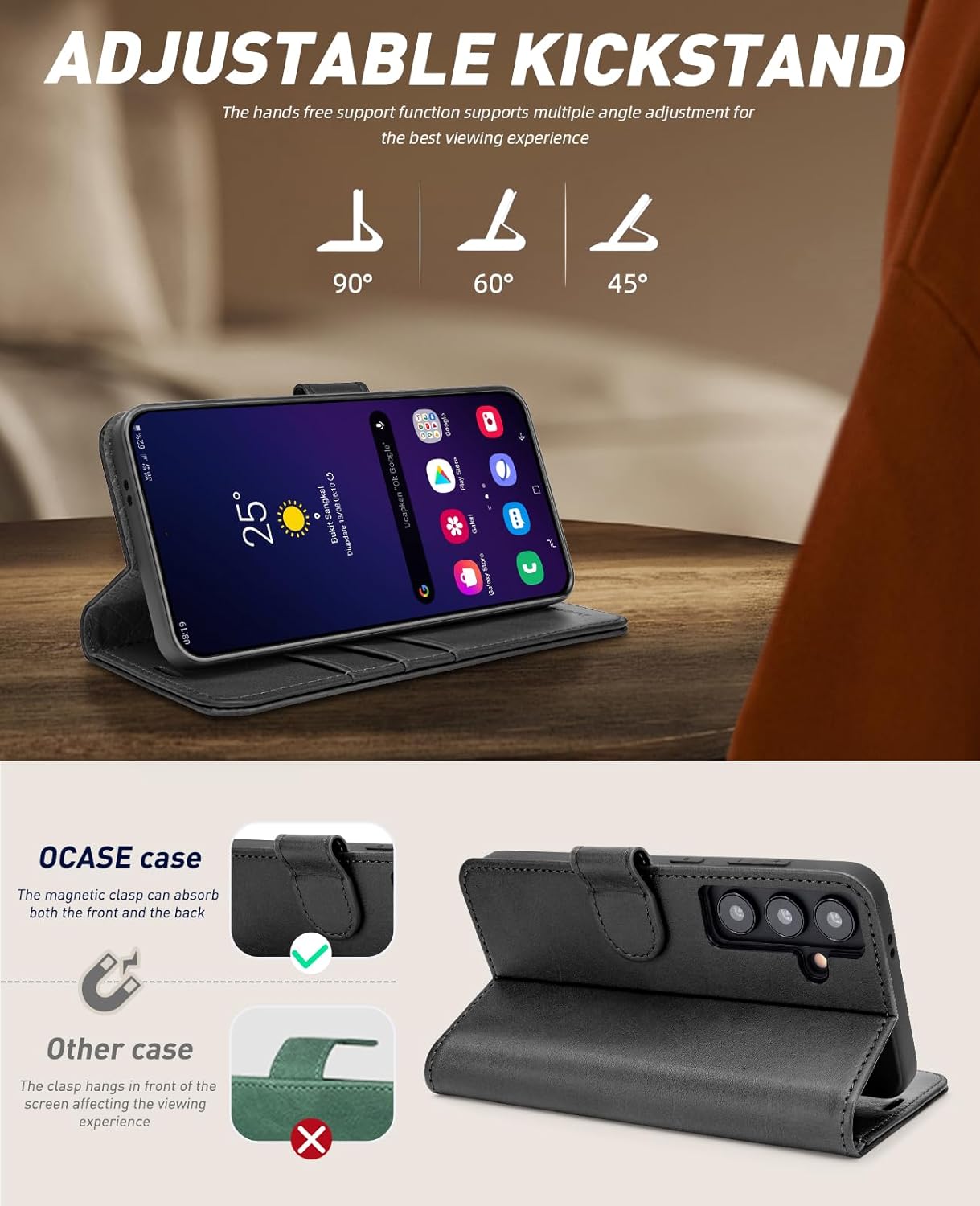 Thumbnail 3 de OCASE Premium Leder Flip Hülle für Samsung Galaxy S24+ Plus 5G – Standfunktion, Kartenfächer, Stoßfest