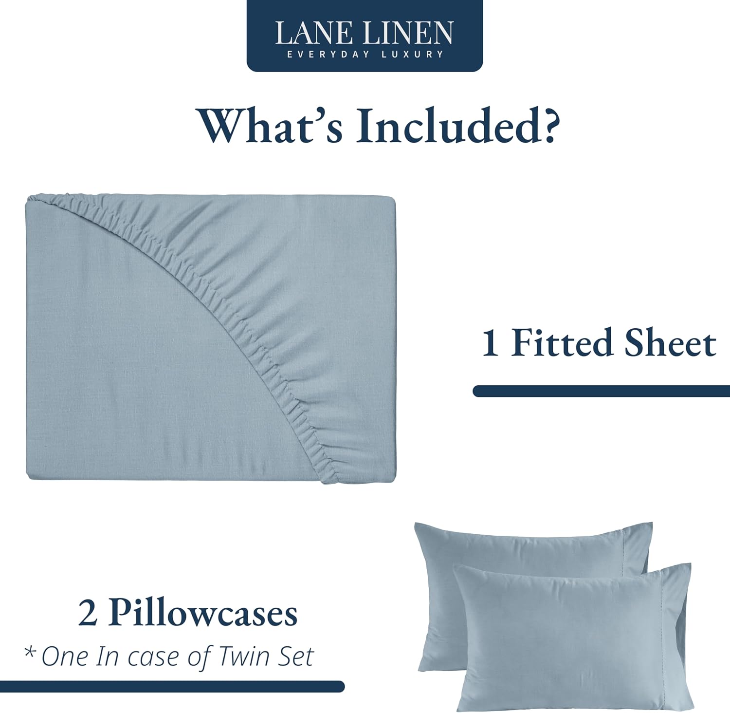 Thumbnail 1 de Lane Linen 100% Organic Cotton Fitted Sheet Double – with 2 Pillowcases, French Blue
