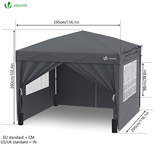 Thumbnail 6 de VOUNOT 3m x 3m Pop Up Gazebo with Sides & 4 Weight Bags – Grey
