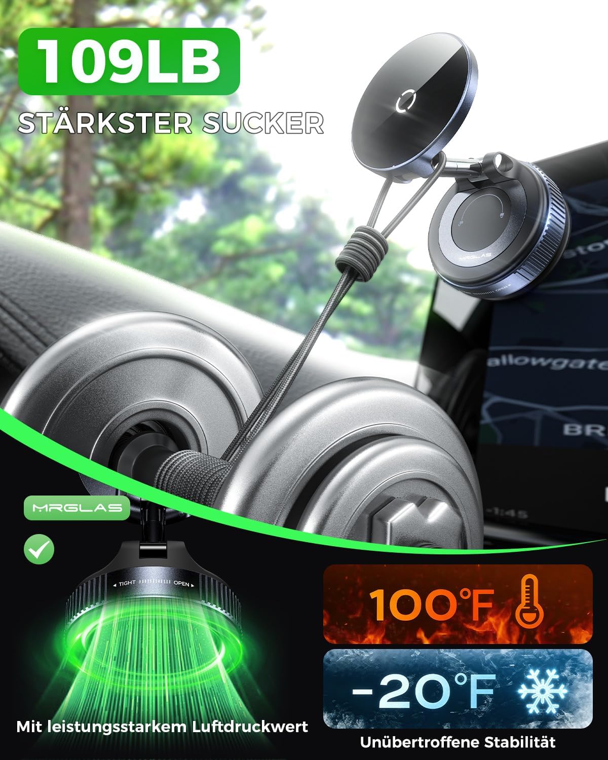 Thumbnail 3 de MRGLAS 15W Vakuum-Magnetische Handyhalterung mit Ladefunktion – 360° Verstellbar, MagSafe