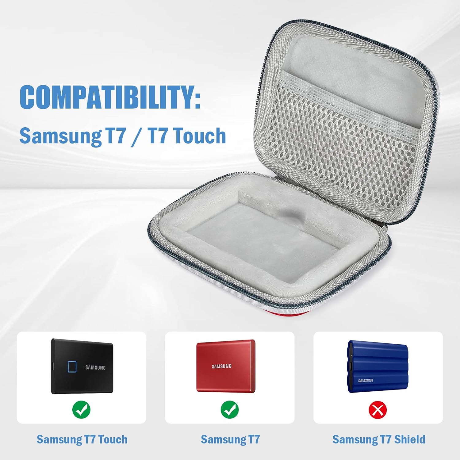 Detalle 2 de ProCase Stoßfeste Festplatten-Tasche für Samsung T7 / T7 Touch Portable SSD (rot)