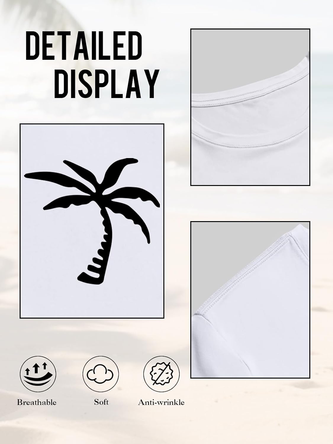 Detalle 2 de iudam Herren Kurzarm T-Shirt mit Palmenprint – Sommer-Top aus Baumwollmischung