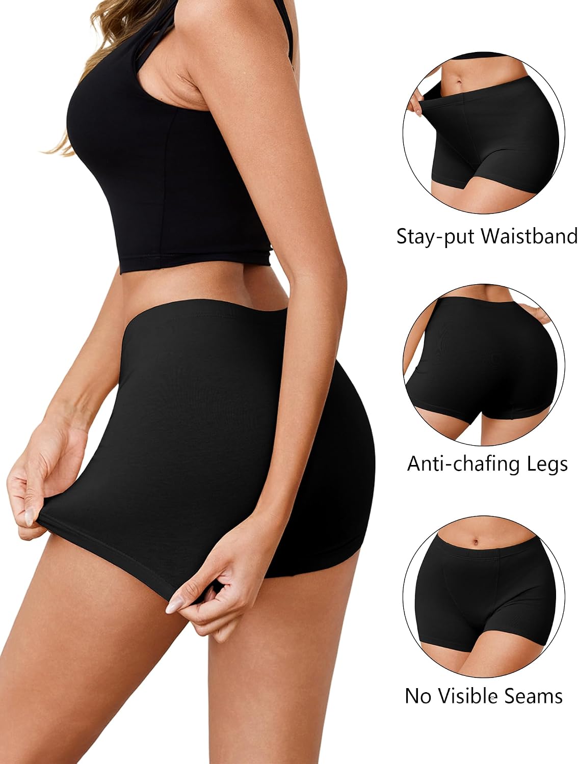 Detalle de Ocexteur Boxer da donna in cotone stretch (confezione multipla) per comfort e anti-sfregamento