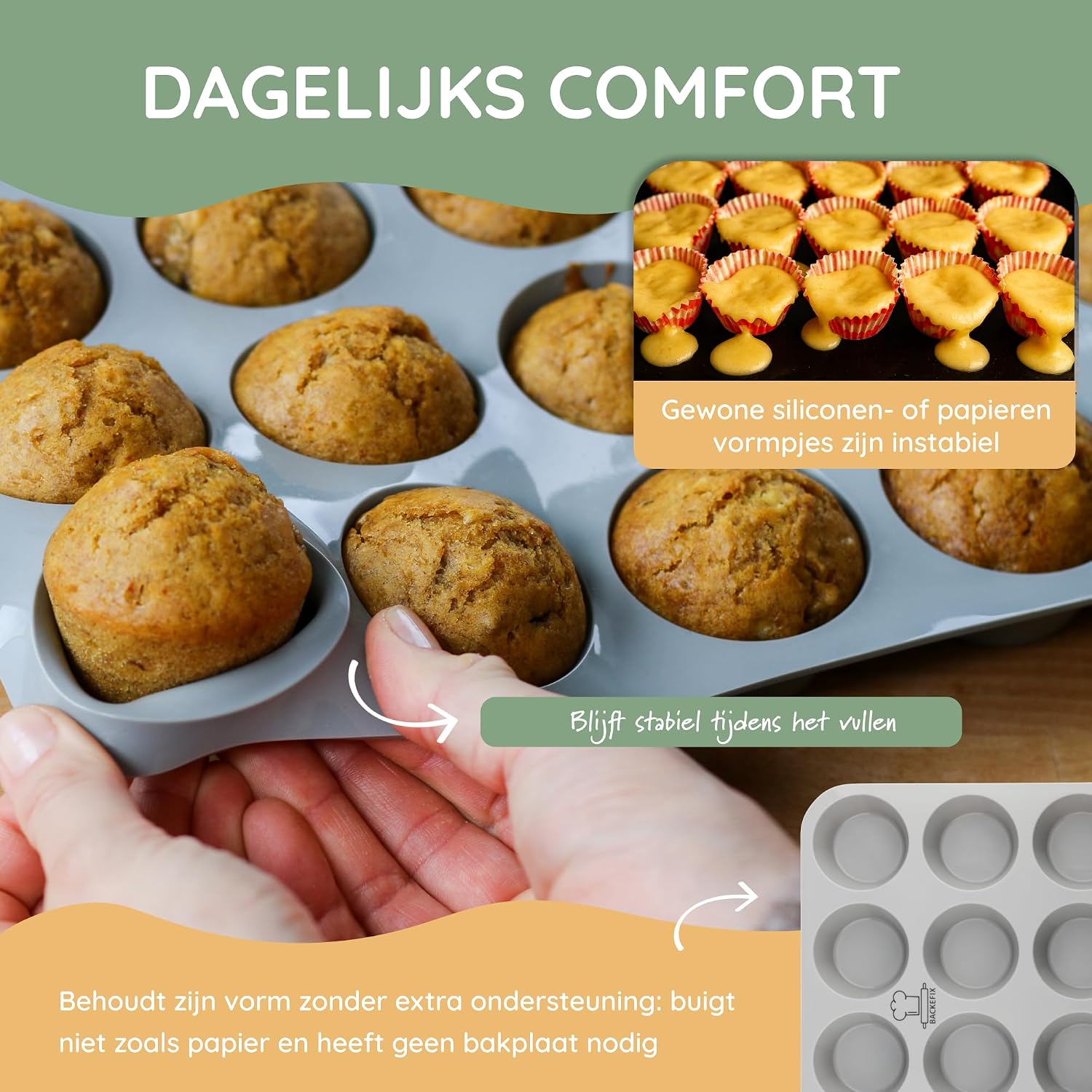Detalle 2 de Backefix FLEXI BF-MB-12F muffinvorm van siliconen, 12 vakken, flexibel