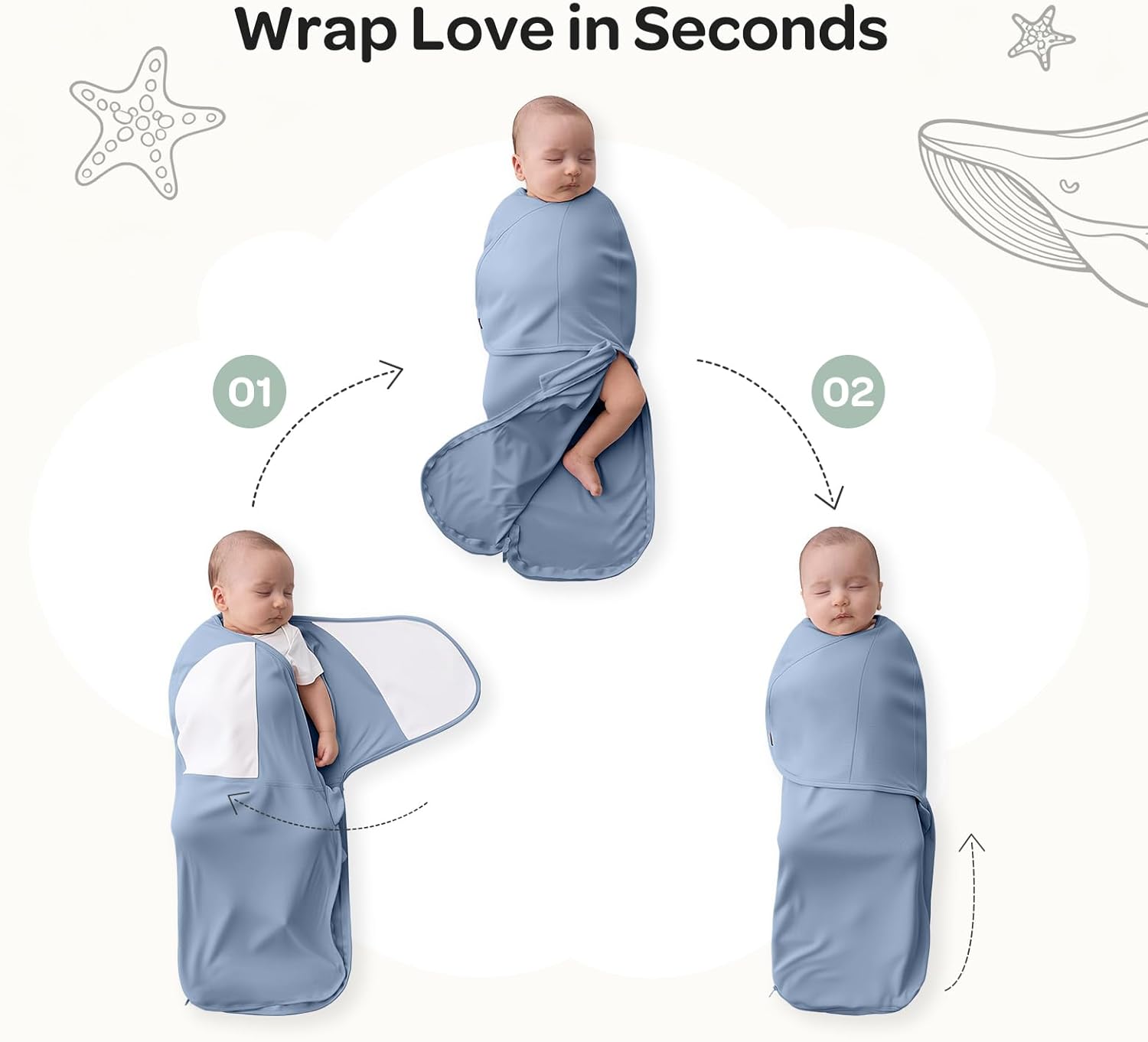 Thumbnail 5 de Momcozy Swaddles for Newborns (0–3 Months) Quiet Fastener Sleep Sack Swaddle, Serenity, 2-Pack