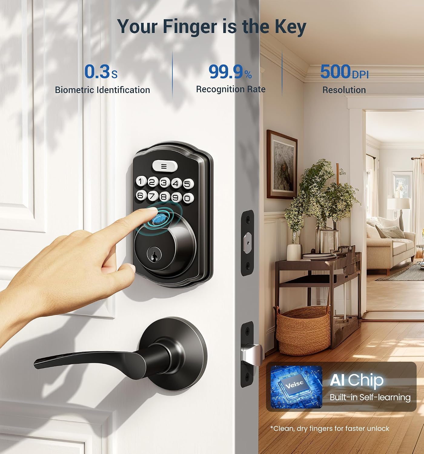 Detalle 2 de Veise Fingerprint Door Lock with Zinc Alloy Handles