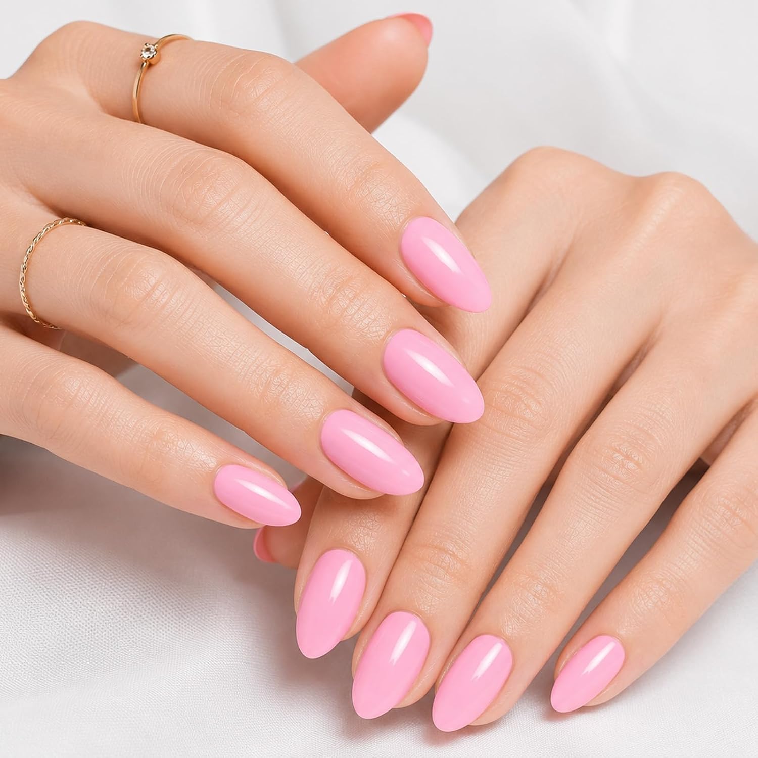 Detalle de Modelones Pink Press on Nails Almond | 32Pcs Reusable Nail Kit