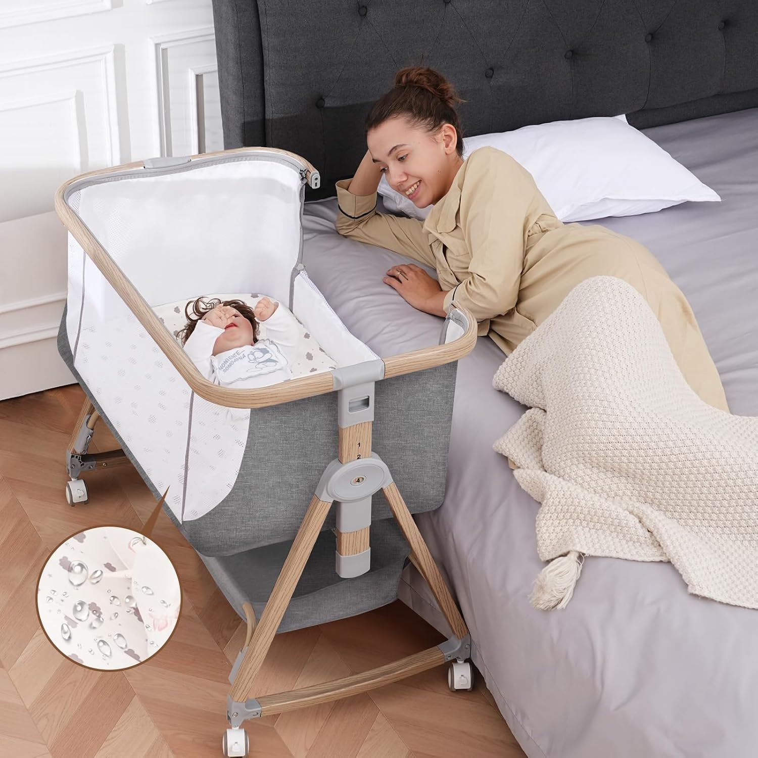 Detalle de Jestonten QQ001A 3-in-1 Bedside Bassinet with Adjustable Height