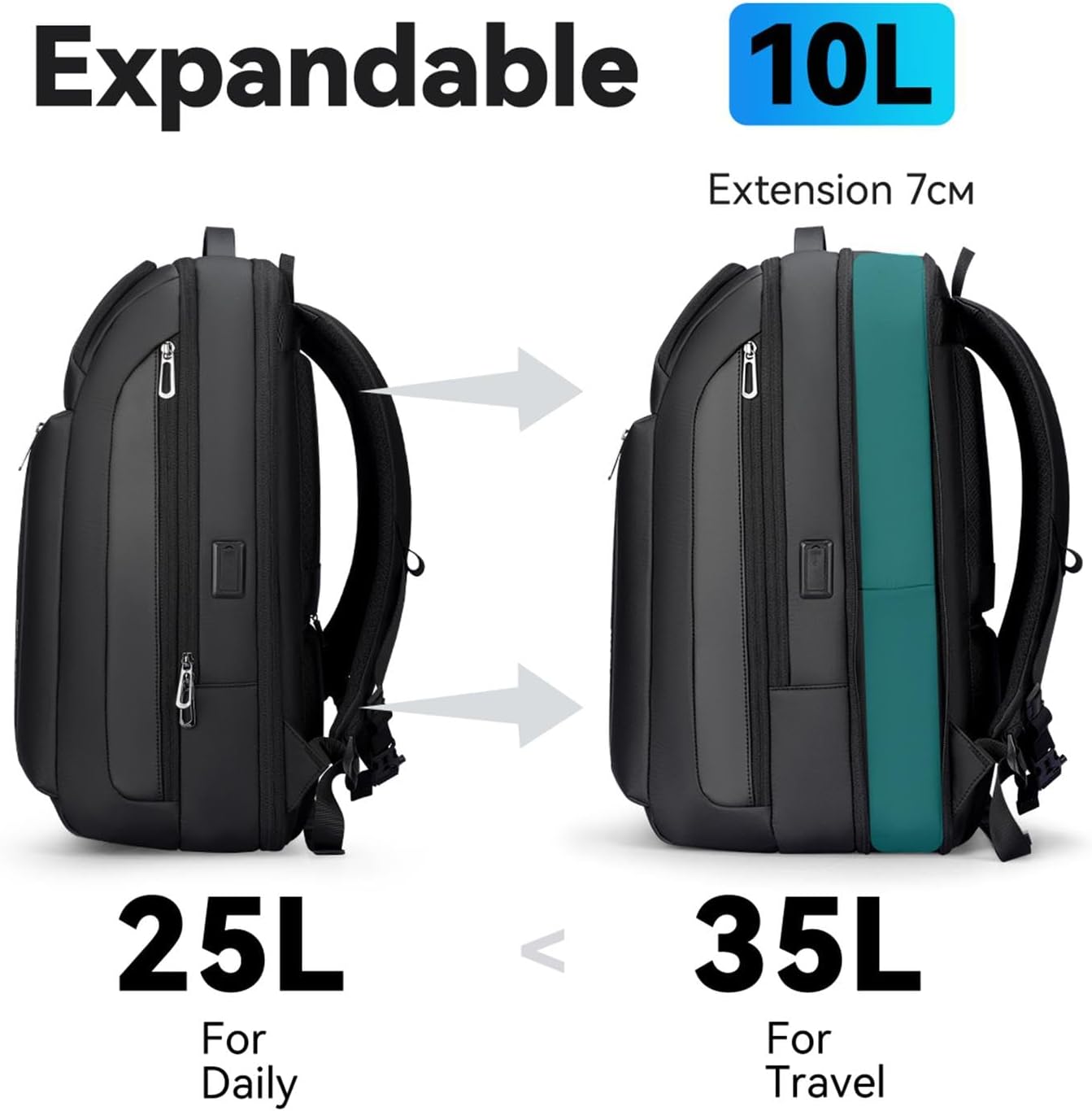 Detalle de Mark Ryden 15.6 inch Business Laptop Backpack (Expandable 25L–35L, USB-C) – Cabin Travel Work Backpack