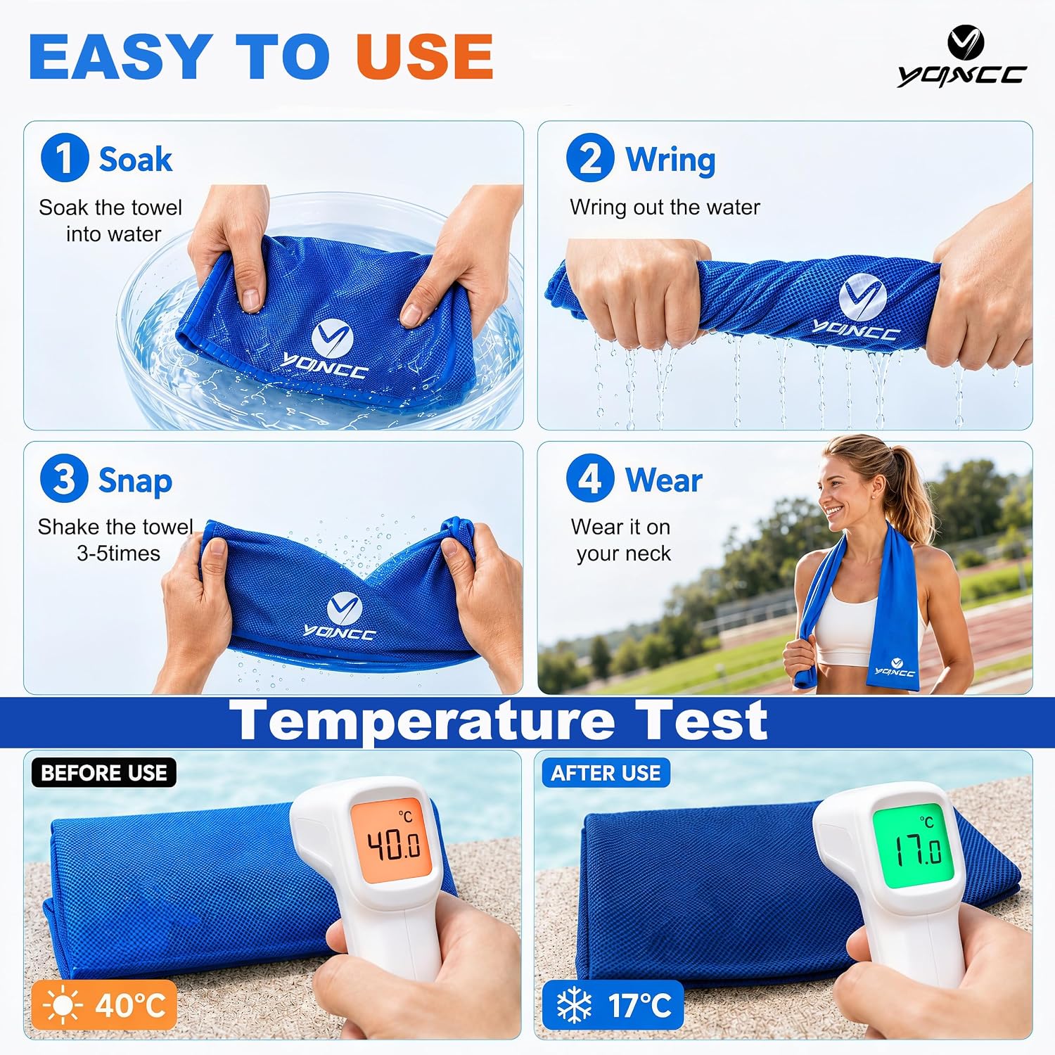 Detalle de YQXCC CW1356 4-Pack Cooling Towels, 47" x 12" Microfiber Neck Wraps