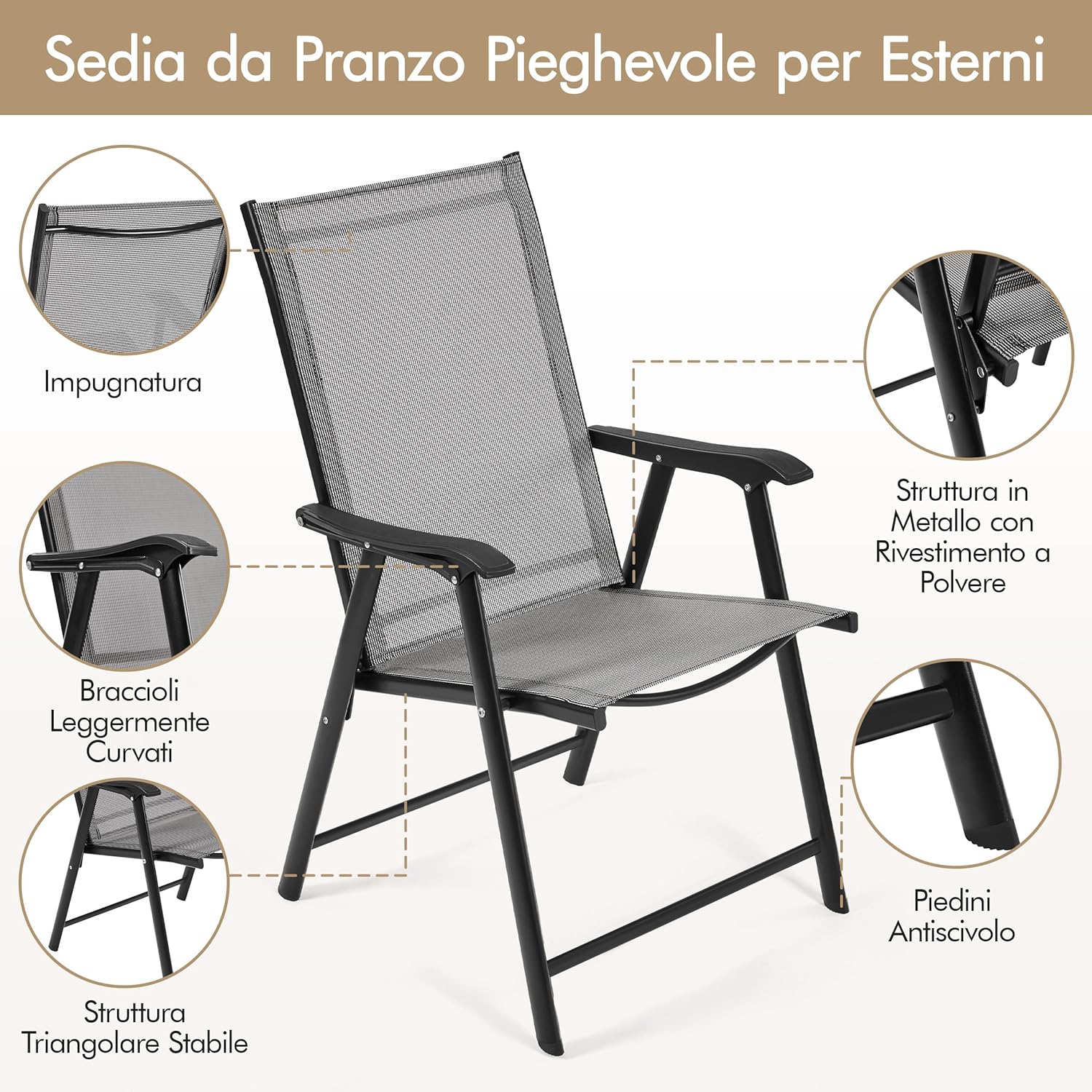Thumbnail 3 de Yaheetech Set di 2 Sedie da Giardino Pieghevoli con Braccioli in Tela per Esterni