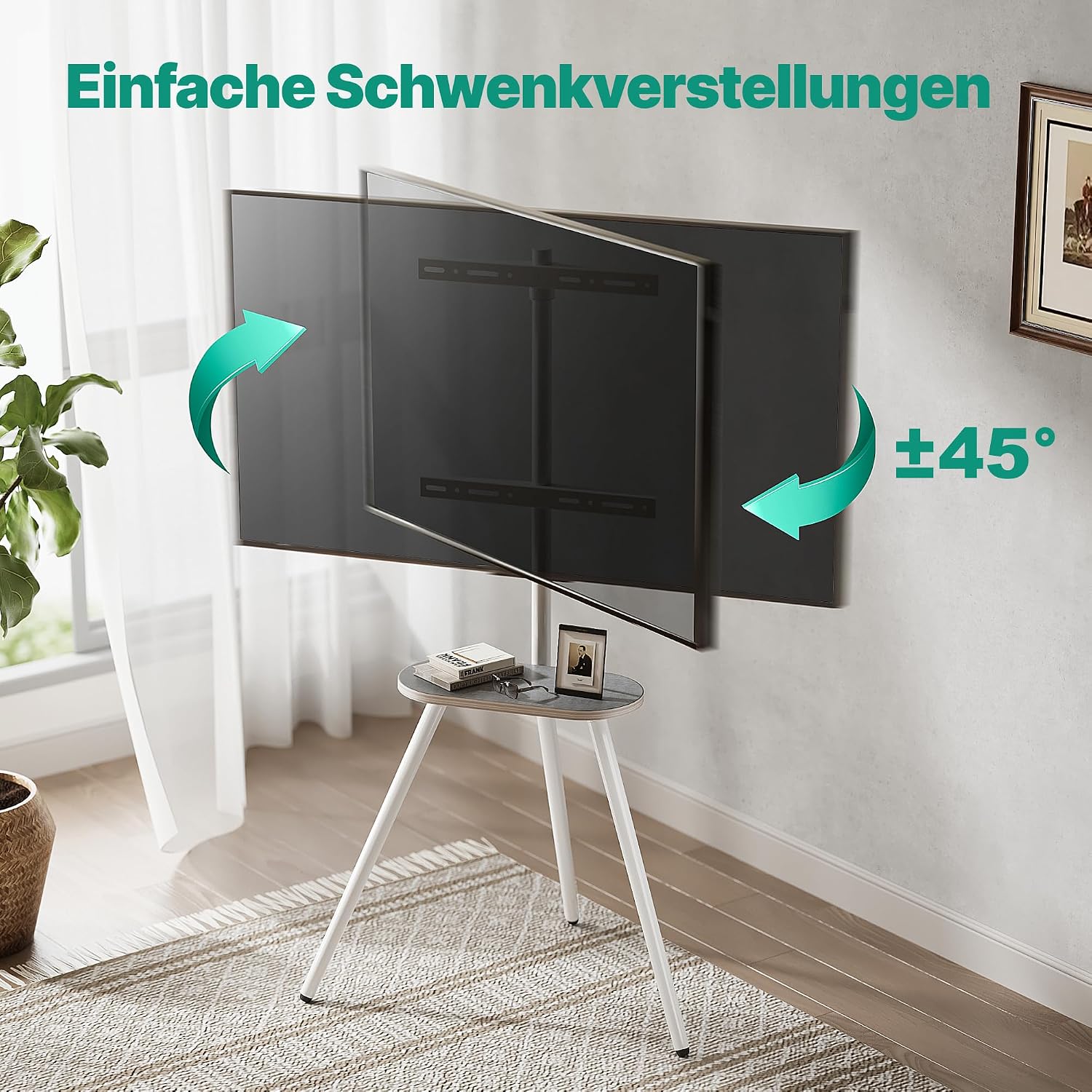 Detalle de ECOTINY Easel TV-Ständer: Höhenverstellbar, schwenkbar und stilvoll für 43–65 Zoll